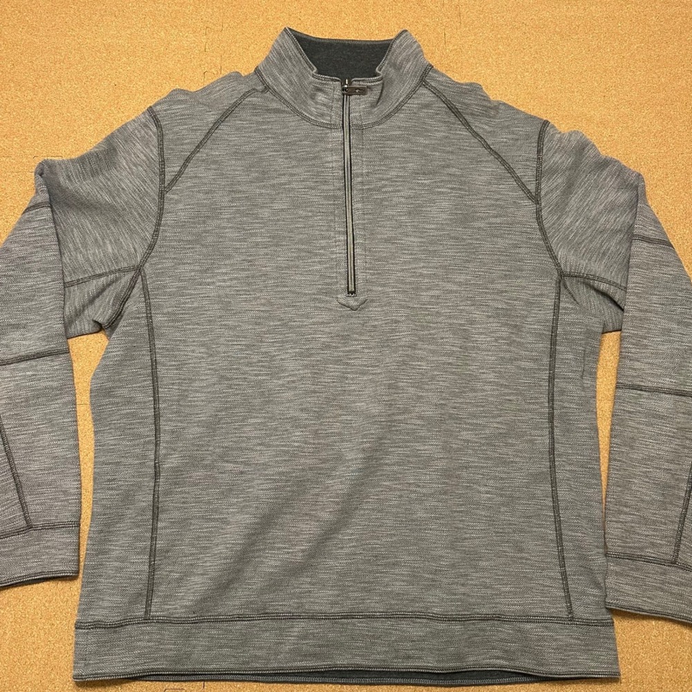 Tommy Bahama Reversible Quarter Zip Mens XL Grey Chevron Pullover Sweater Flips